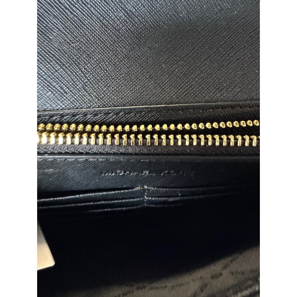 Michael Kors Black Leather Jet Set Travel Clutch Crossbody Bag With Gold Chain S - Picture 5 of 10